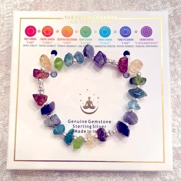 Brand New Genuine Gemstone & Sterling Silver Seven Chakras Stretch Bracelet - Picture 10 of 10